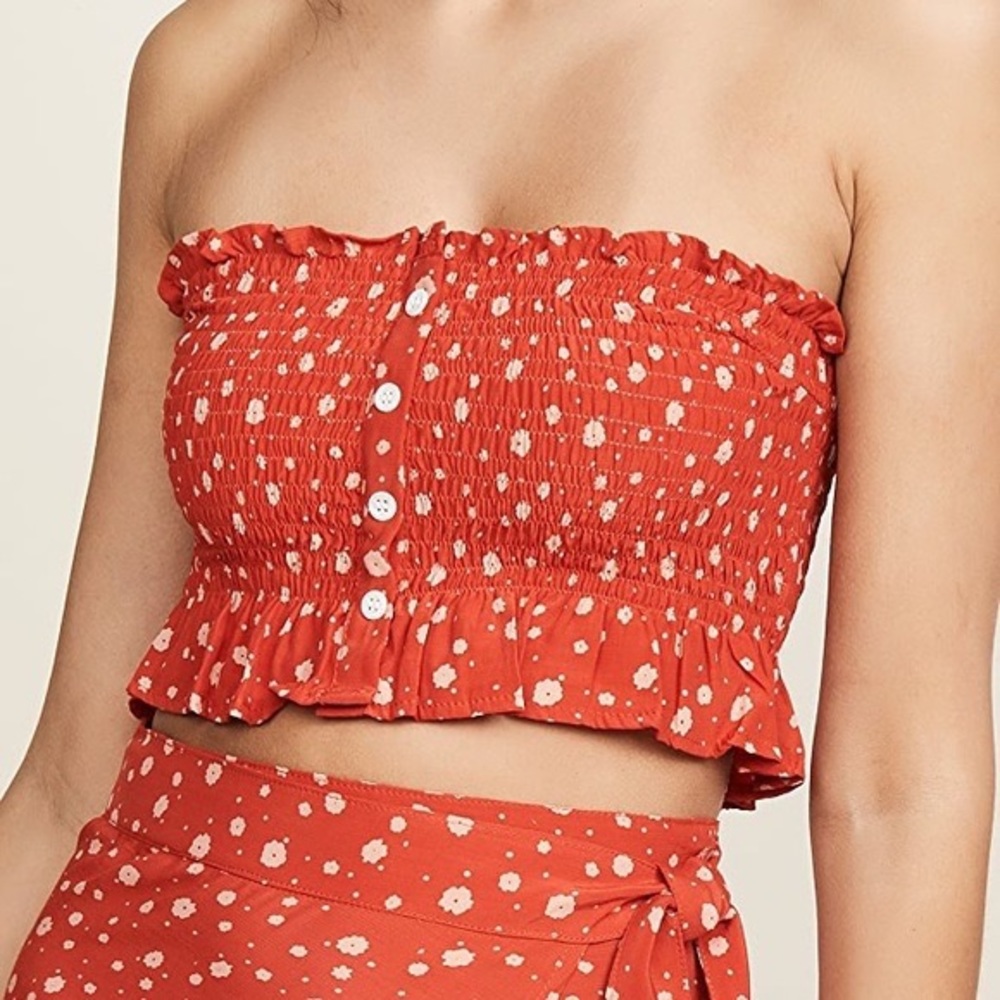 Faithfull The Brand Sloane Smocked Bandeau Sleeveless Top Size XS